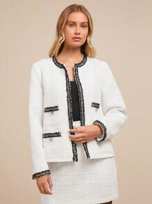 SHEIN Clasi 女式撞色条纹黑白夹克