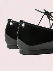 CUCCOO DOLLMOD Giày đế bằng da PU màu đen mũi vuông cho nữ, kiểu dáng tối giản, thoải mái, buộc dây, phù hợp cho các dịp hàng ngày và tiệc tùng - màu đen - Xem 8