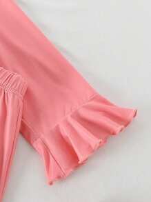 Bộ 2 chiếc áo len cardigan dài tay phong cách tối giản màu trơn cho bé gái tuổi teen và quần dài thường ngày mặc ở nhà - Hồng - Xem 3