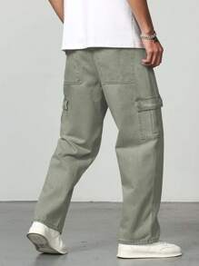 Manfinity Homme Men Flap Pocket Side Cargo Jeans - Army Green - View 2