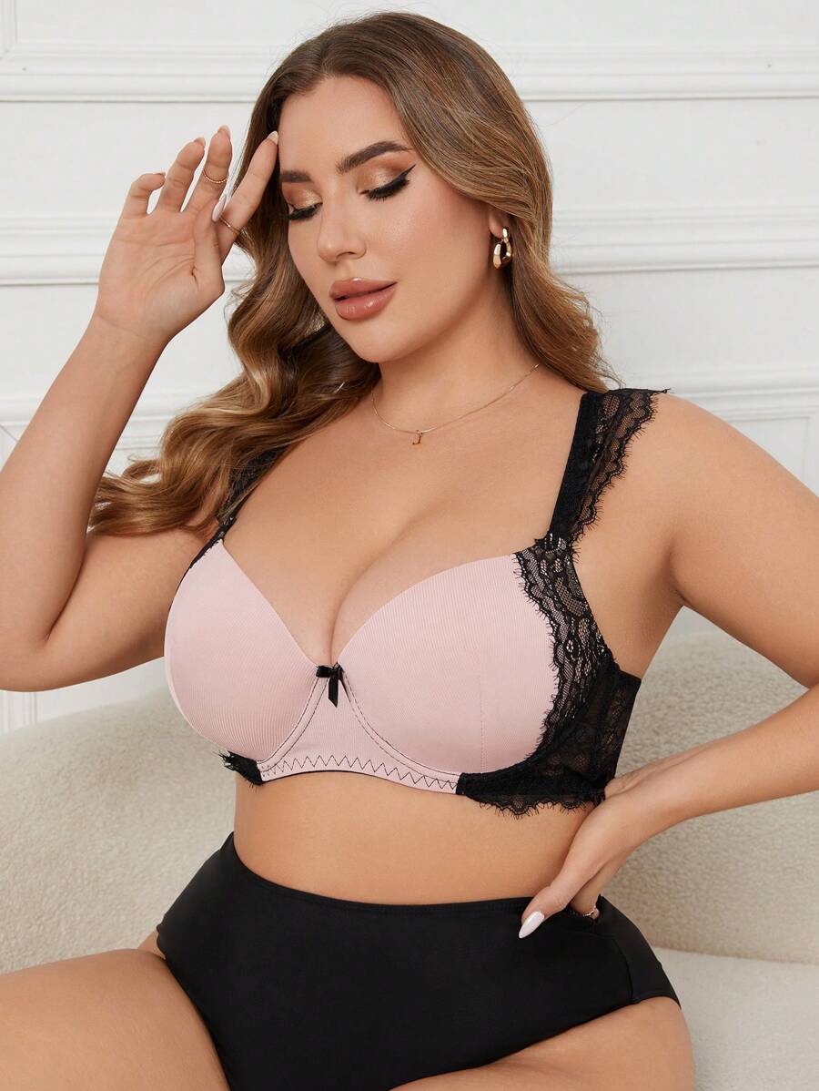 Áo ngực có gọng ren chắp vá cỡ lớn, bán riêng lẻ - Nhiều màu - Xem 1