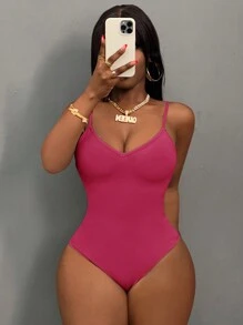 Slaydiva Casual Black Backless Spaghetti Strap Bodysuit