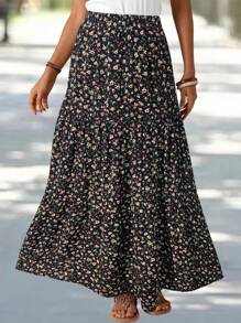 EMERY ROSE Women's Patchwork Floral Print Long Midi Skirt