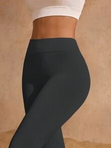 Easithlete 男士纯色高腰简约无缝弹力运动紧身裤 - 深灰色 - 查看 4