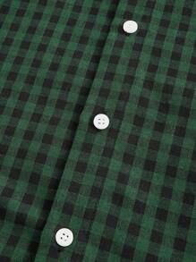 Manfinity Mode 男士秋季单排扣休闲编织格子衬衫，长袖 - 墨綠色 - 查看 4