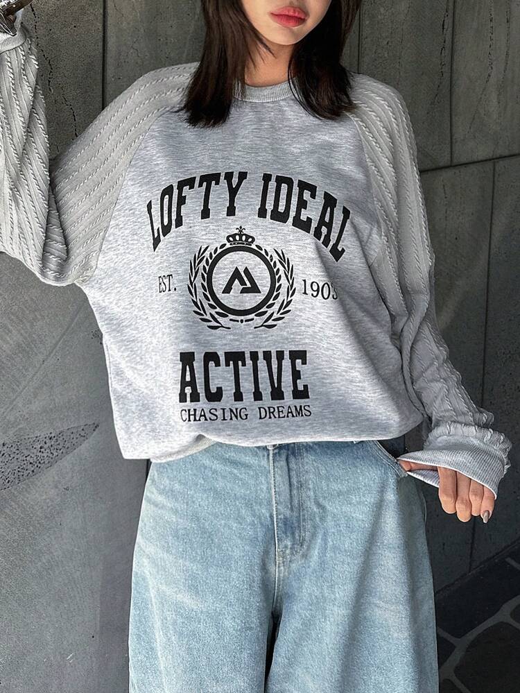 Women Casual Raglan Sleeve Sleeve Letter Graphic Sweatshirt, Autumn,Fall Women Clothes