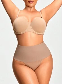 SHAPORA Quần định hình tối giản màu trơn cỡ lớn, mặc thường ngày - Màu be - Xem 5