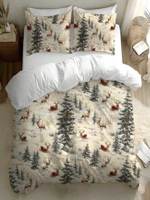 2/3pcs Christmas Holly Tree, Gift, Snowflake, Deer, Santa Claus Pattern Digital Printing Brushed Duvet Cover Set, Soft & Comfortable, Suitable For Bedroom, Guest Room, Game Room, Hotel, School Dormitory - Multicolor - View 4