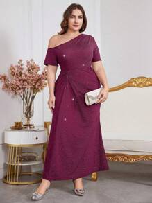 Modelyn Glittery Bodycon Fishtail Dress Formal Plus Size Party Gown For Women, Party Fitted Cocktail & Party Dresses, For Evening Party/Wedding Guest/Anniversary - Red Violet - View 5