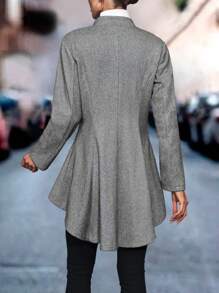 SHEIN Clasi 1 pièce Manteau élégant à col rabattu, manche longue, simple-boutonnage pour carrière d'automne/hiver pour femmes - Gris - Voir 2