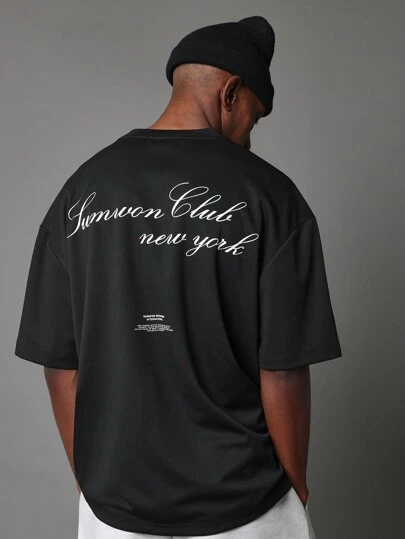 SUMWON Camiseta holgada de estilo urbano y casual de Sunwon Club New York, con estampado de logotipo de escritura clásica, para un estilo de vida deportivo y relajado en verano y primavera