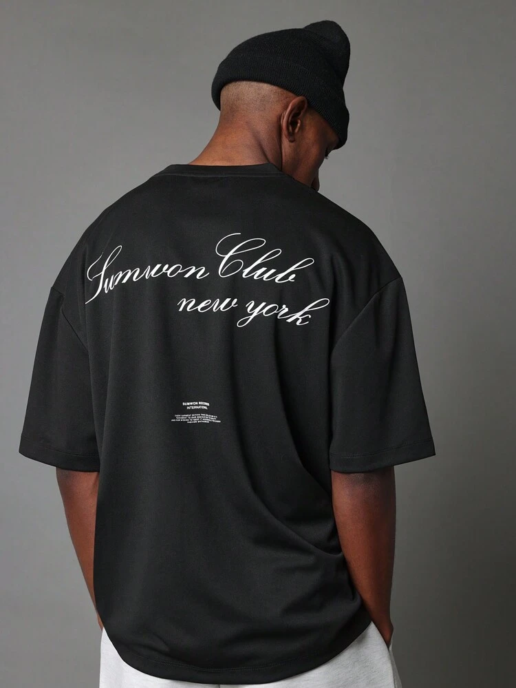 Oversized Logo Print T Shirt With Script Design