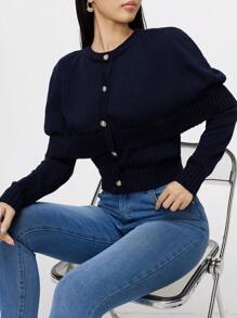 Modelyn 1 pièce Pull minimaliste pour femme, manches longues, boutons devant, couleur unie, pour une utilisation quotidienne décontractée