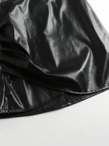 不对称荷叶边迷你裙，显瘦显长，休闲日常穿搭 - 黑色 - 查看 8