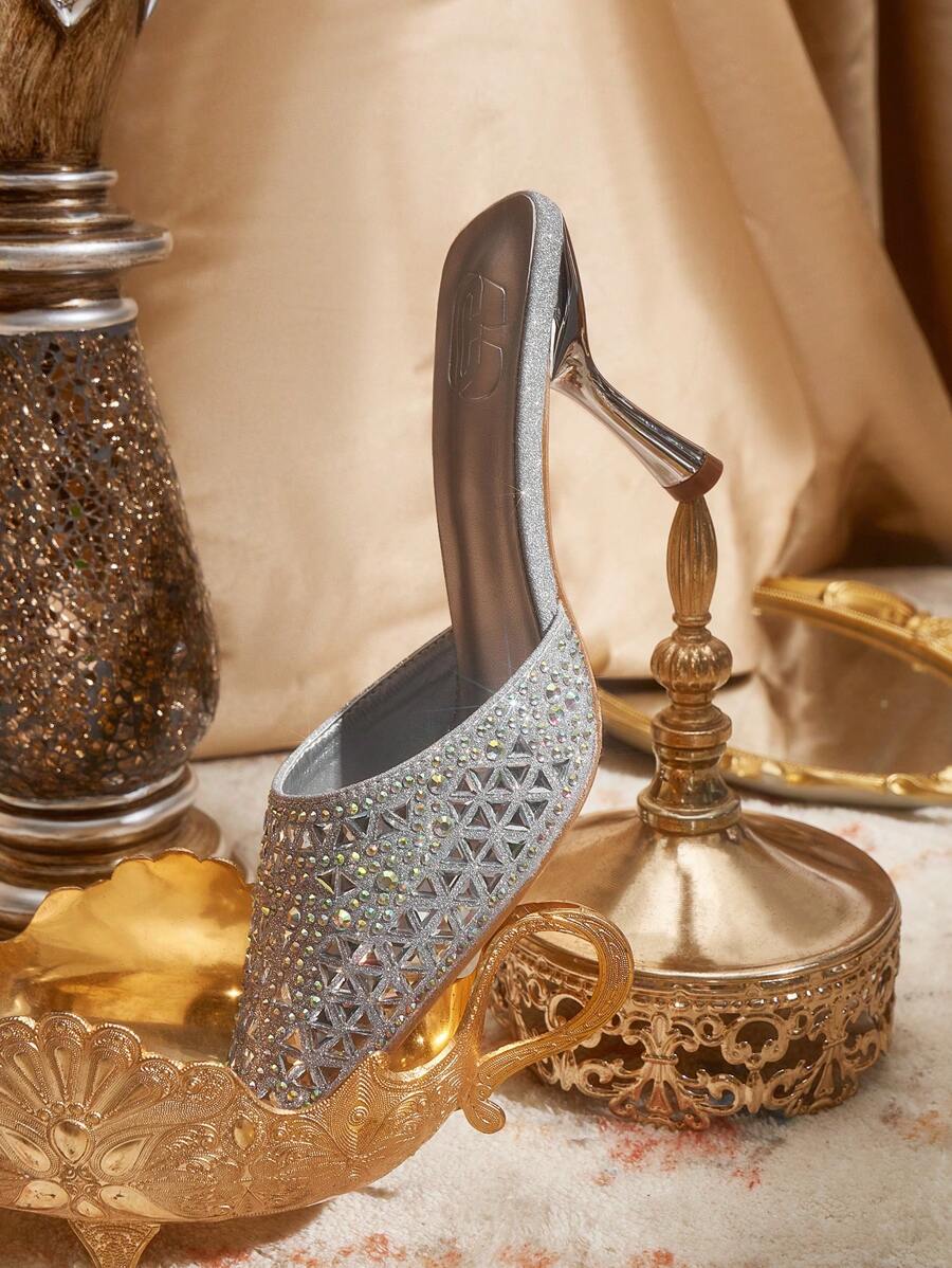 CUCCOO TILAWA Women's Fashion Party Rhinestone Stiletto Heel Pumps For Christmas And New Year Holiday Vibe Fall And Winter - Silver - View 1