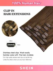 HQ 夹式接发真人发，120 克 7 件夹式接发，巧克力棕色夹式接发 - S4 - 查看 3