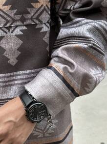 Manfinity Homme Cappotto vintage con stampa geometrica e bottoni anteriori per uomo, soprabito casual colorato da indossare in autunno, regalo adatto per amici, mariti e fidanzati