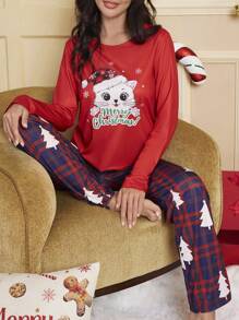 2 件套女士圣诞卡通印花柔软舒适睡衣套装 - 彩色 - 查看 4