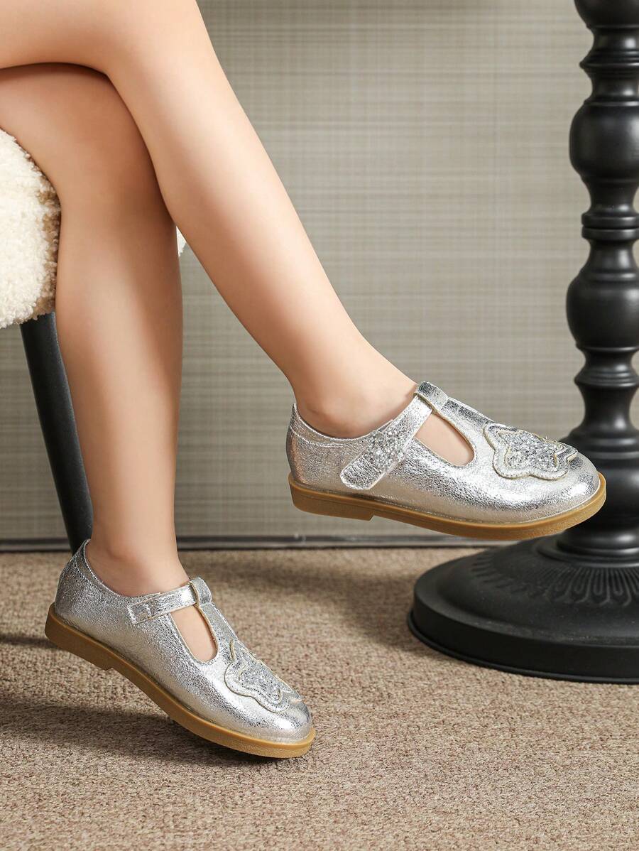 银色芭蕾平底鞋幼儿女童一脚蹬休闲鞋,儿童春季鞋 - 銀色 - 查看 1