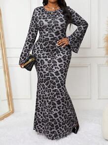 SHEIN Lady Váy dài tay dài cổ tròn tay loe đuôi cá sang trọng mùa thu đông cho công sở dự tiệc/lễ hội âm nhạc nhiều màu sắc - Nhiều màu - Xem 4