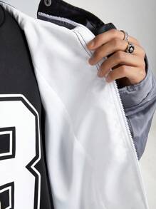 Manfinity NXTstreet Men's Loose Black & White Patchwork Long Sleeve Windbreaker, For Fall Winter - Black and White - View 6