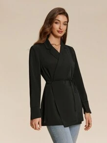 Almamuse 1 pièce Top à manches longues pour femmes avec attache croisée à la taille, design élégant
