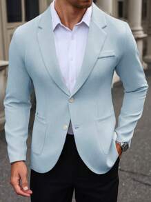 Calvornis Men's Solid Color Lapel Neck Single Breasted Long Sleeve Suit Jacket For Business Travel, Autumn - Baby Blue - View 4