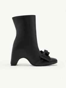 CUCCOO CHICEST Square Toe Platform Bowknot Mid-Calf Boots For Women For Christmas And New Year Holiday Valentines - Black - View 6