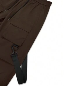 Manfinity LEGND Men's Flap Pocket Buckle Detail Drawstring Waist Loose Cargo Pants - Coffee Brown - View 8