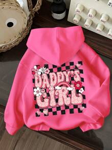 SHEIN 年轻女孩休闲简约日常舒适针织宽松连帽长袖厚连帽衫运动衫，适合秋冬季，圣诞节 - 玫紅色 - 查看 1