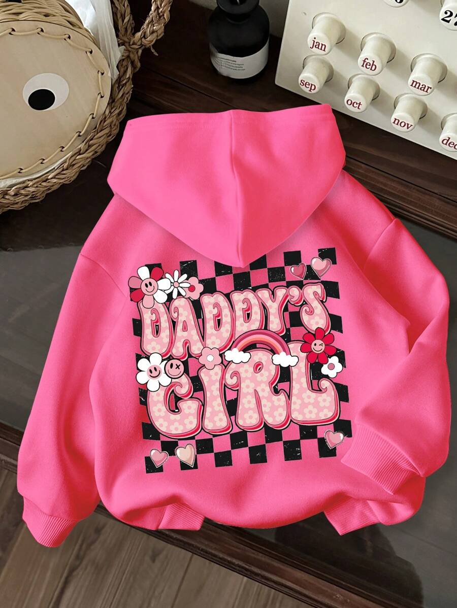 SHEIN 年轻女孩休闲简约日常舒适针织宽松连帽长袖厚连帽衫运动衫，适合秋冬季，圣诞节 - 玫紅色 - 查看 1