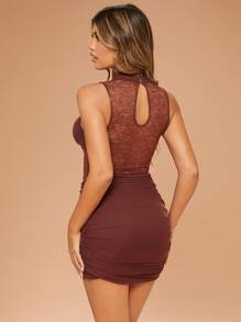 Hauture Mock Neck Lace Dress With Ruching Detail