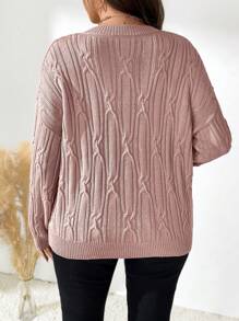 SHEIN LUNE Áo len dệt kim dáng rộng, màu trơn, vai rớt, cỡ lớn, thích hợp cho mùa thu/đông. - Bụi hồng - Xem 2