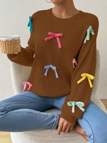 Chiquease Pull ample à épaules tombantes avec nœud décoratif, pour usage quotidien décontracté. Automne/Hiver
