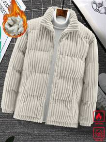 Manfinity Homme Abrigo con cremallera acolchado de pana oversize para hombres