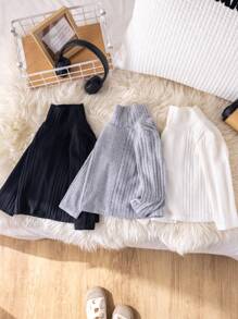 SHEIN 3 stuks/set babyjongens basic effen kleur hoge kraag lange mouwen gebreide truien, herfst/winter
