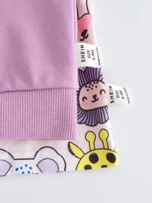 SHEIN 3pcs Baby Girl Autumn Casual Animal Print Sweatshirt Set With Long Sleeve Top And Elastic Waist Pants