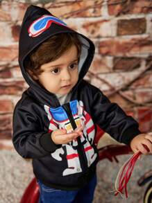 SHEIN The Baby Boy's Astronaut Positioning Print Hooded Jacket Combines The Classic Hooded Design With The Childlike Astronaut Print, Specially Designed For Babies Who Love To Explore. Whether It Is For Outdoor Outings Or Daily Wear, It Can Provide Your Baby With A Dual Experience Of Fashion And Comfort.
