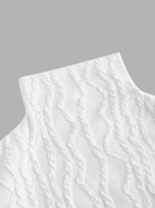 SHEIN MOD 大码女式纹理高领喇叭袖基本款 T 恤，秋季休闲日常穿着 - 白色 - 查看 3