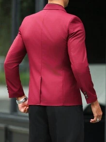 Manfinity Mode 1pc Men's Elegant Notched Collar Double Breasted Suit Jacket, Suitable For Ball - Burgundy - View 2