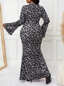 SHEIN Lady Váy dài tay dài cổ tròn tay loe đuôi cá sang trọng mùa thu đông cho công sở dự tiệc/lễ hội âm nhạc nhiều màu sắc - Nhiều màu - Xem 2