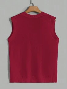 Manfinity BRENVOR Men's Solid V-Neck Cable Casual Knit Sweater Vest - Red - View 2