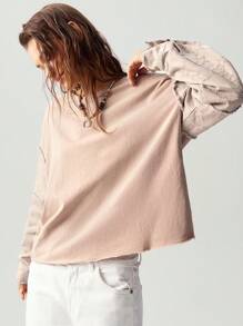 Bohemela Women's Casual Solid Color Crew Neck Dropped Shoulder Long Sleeve Loose Fit Sweatshirt - Multicolor - View 6