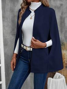 EMERY ROSE Women's Casual Solid Color Quality Overcoat, Elegant Style For Autumn - Navy Blue - View 6