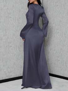 SHEIN Tall 女士喇叭袖美人鱼连衣裙 - 深灰色 - 查看 2