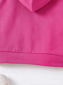 SHEIN Young Girl Casual Solid Color Zippered Front Hooded Jacket, Spring/Autumn - Hot Pink - View 5