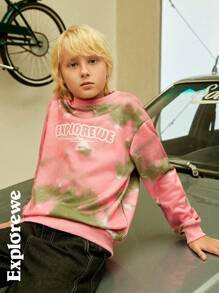 SHEIN Boys Letter Graphic Print Crew Neck Long Sleeve Casual Pullover Sweatshirt - Pink - View 6