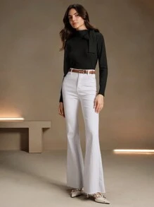 Anewsta Áo len chui đầu thiết kế nơ vai màu trơn thanh lịch dành cho nữ, thích hợp cho mùa thu, mùa đông, đi chơi, giải trí, trang trọng, tiệc tùng, thời trang, năm mới, giáng sinh, công sở, tốt nghiệp, đám cưới - màu đen - Xem 3