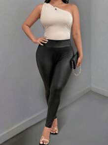 Celure 大码纯色斜肩无袖连身裤，休闲日常穿着 - 杏色 - 查看 4