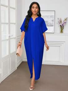 SHEIN Lady Spring And Summer Casual Elegant Work Small Size  Short Sleeves Kaftan Dress Abayas Tunic Dress Women Dresses - Royal Blue - View 3